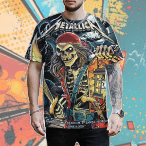 Metallica Pirate Skull All Over Print T-shirt – Raymond James Stadium 2025 (Tampa, Florida)