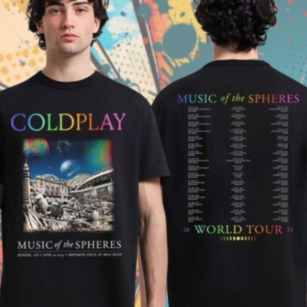 Coldplay Denver 2025 Tour Shirt – Music of the Spheres Two-Sided Tee | Empower Field at Mile High