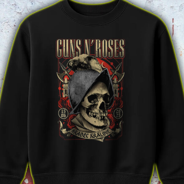 Guns N' Roses 2025 Tour Sweatshirt – Live in Hradec Králové – Skull & Roses Graphic – June 15 Edition - Image 2