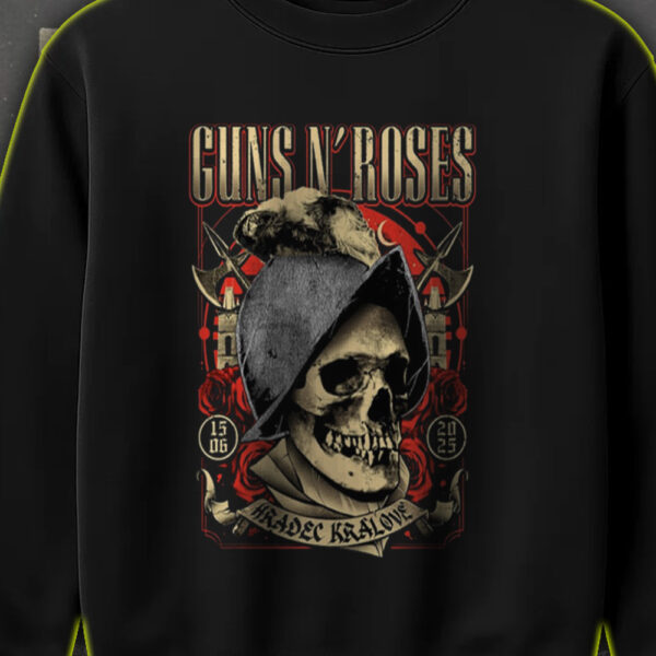 Guns N' Roses 2025 Tour Sweatshirt – Live in Hradec Králové – Skull & Roses Graphic – June 15 Edition - Image 3