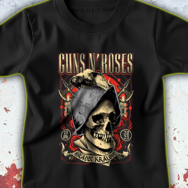 Guns N' Roses 2025 World Tour T-Shirt – Hradec Králové Concert – Skull Helmet Poster Art – June 15 Live Show Tee - Image 2
