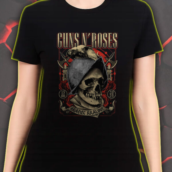 Guns N' Roses 2025 World Tour T-Shirt – Hradec Králové Concert – Skull Helmet Poster Art – June 15 Live Show Tee - Image 4