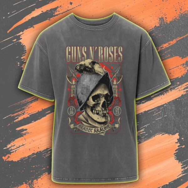 Guns N' Roses Acid Wash Tour Tee – Hradec Králové 2025 – Vintage Skull Helmet Design – June 15 Rock Shirt