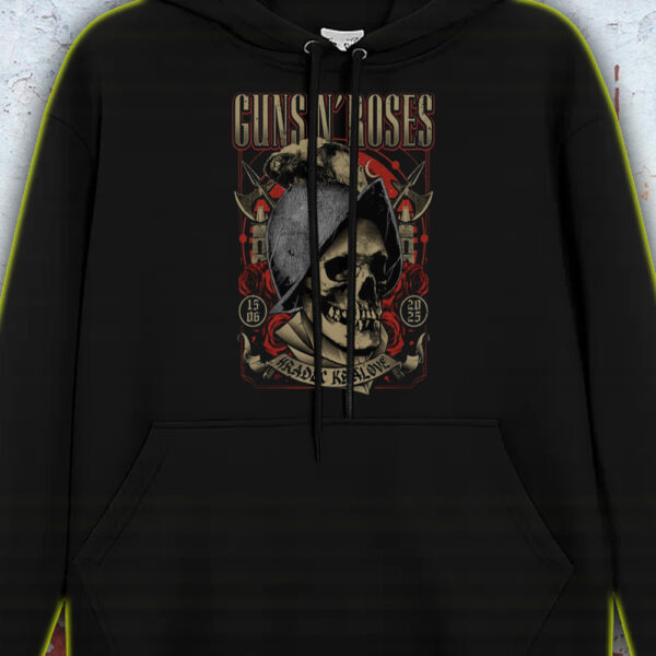 Guns N' Roses Hradec Králové Hoodie – 2025 World Tour – Gothic Skull Poster Art – June 15 Concert Drop - Image 2