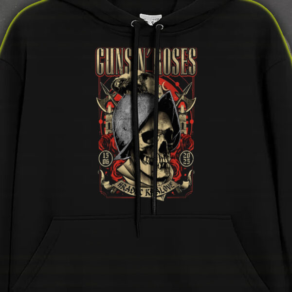 Guns N' Roses Hradec Králové Hoodie – 2025 World Tour – Gothic Skull Poster Art – June 15 Concert Drop - Image 3