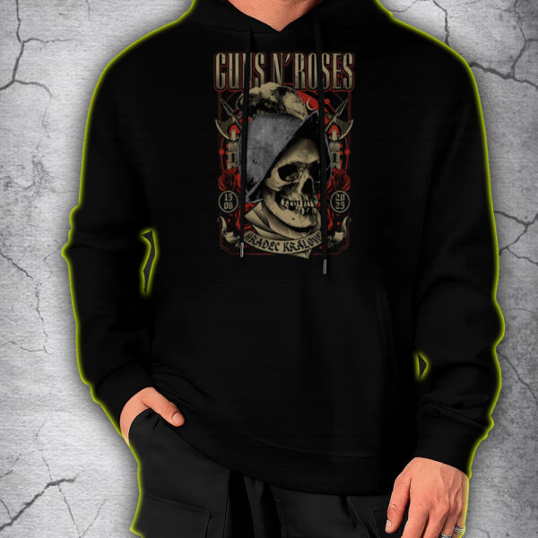 Guns N' Roses Hradec Králové Hoodie – 2025 World Tour – Gothic Skull Poster Art – June 15 Concert Drop - Image 5