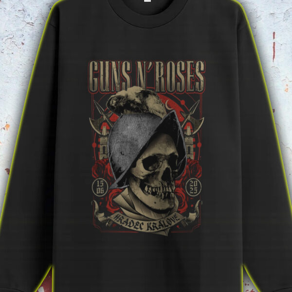 Guns N' Roses Long Sleeve Shirt – Hradec Králové 2025 Tour Date – June 15 Live Concert Skull Design - Image 2