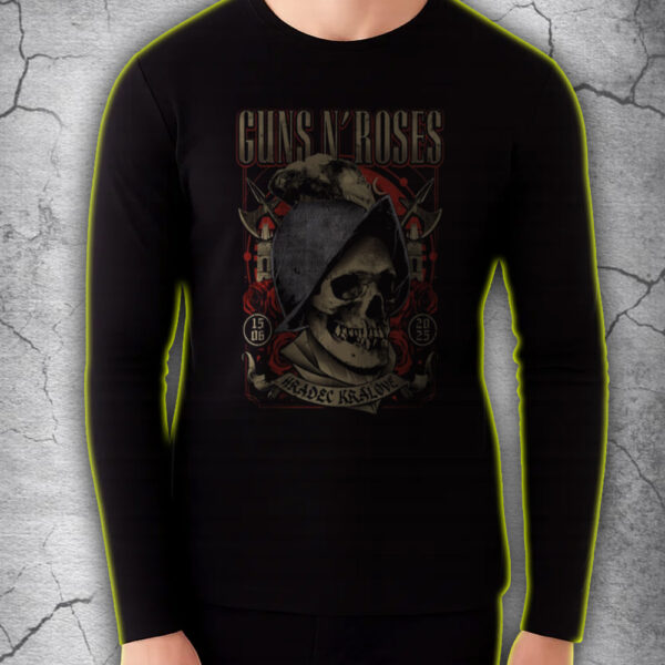 Guns N' Roses Long Sleeve Shirt – Hradec Králové 2025 Tour Date – June 15 Live Concert Skull Design - Image 5