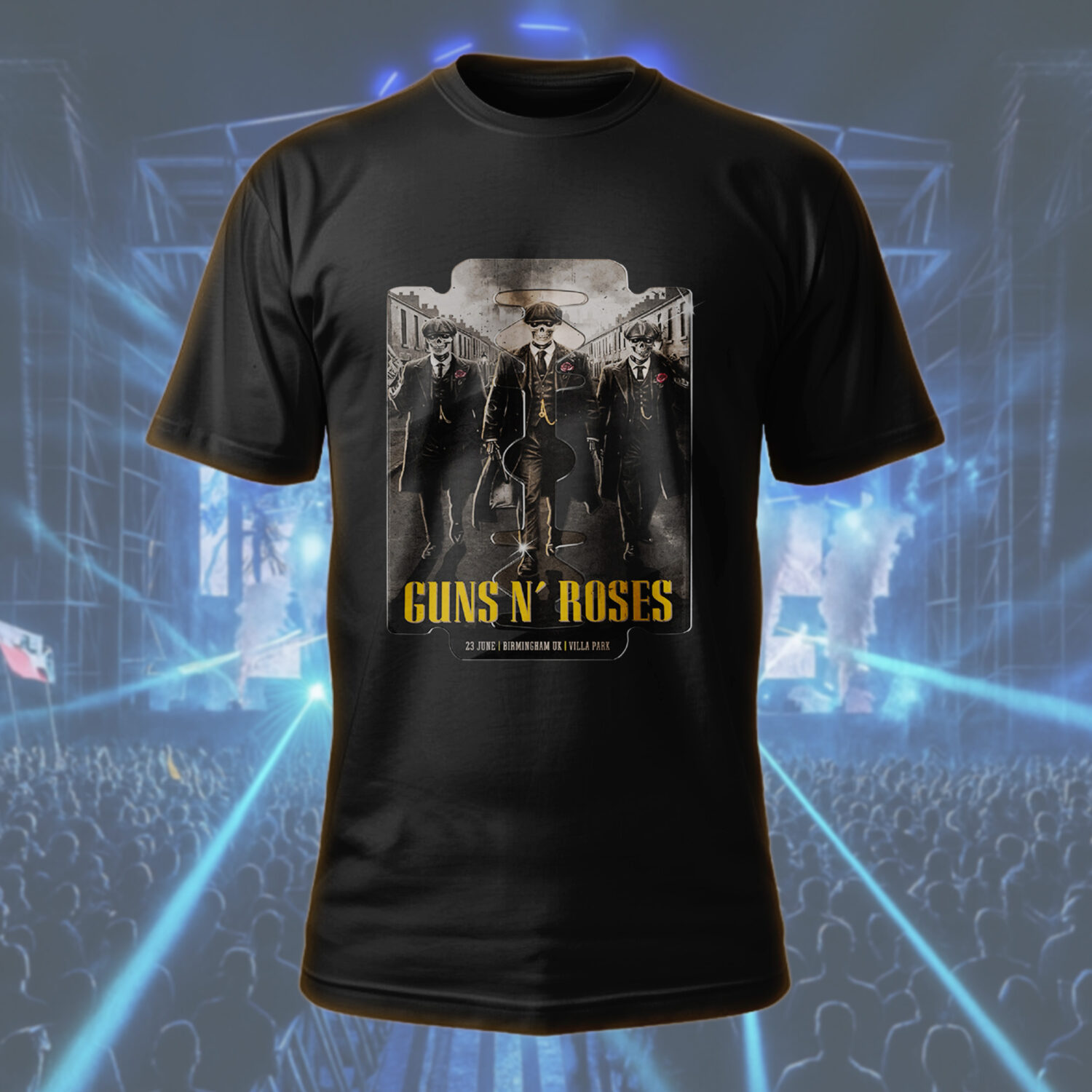 Guns N’ Roses UK Tour 2025 – Villa Park Skeleton Mob T-Shirt by SkullHaus