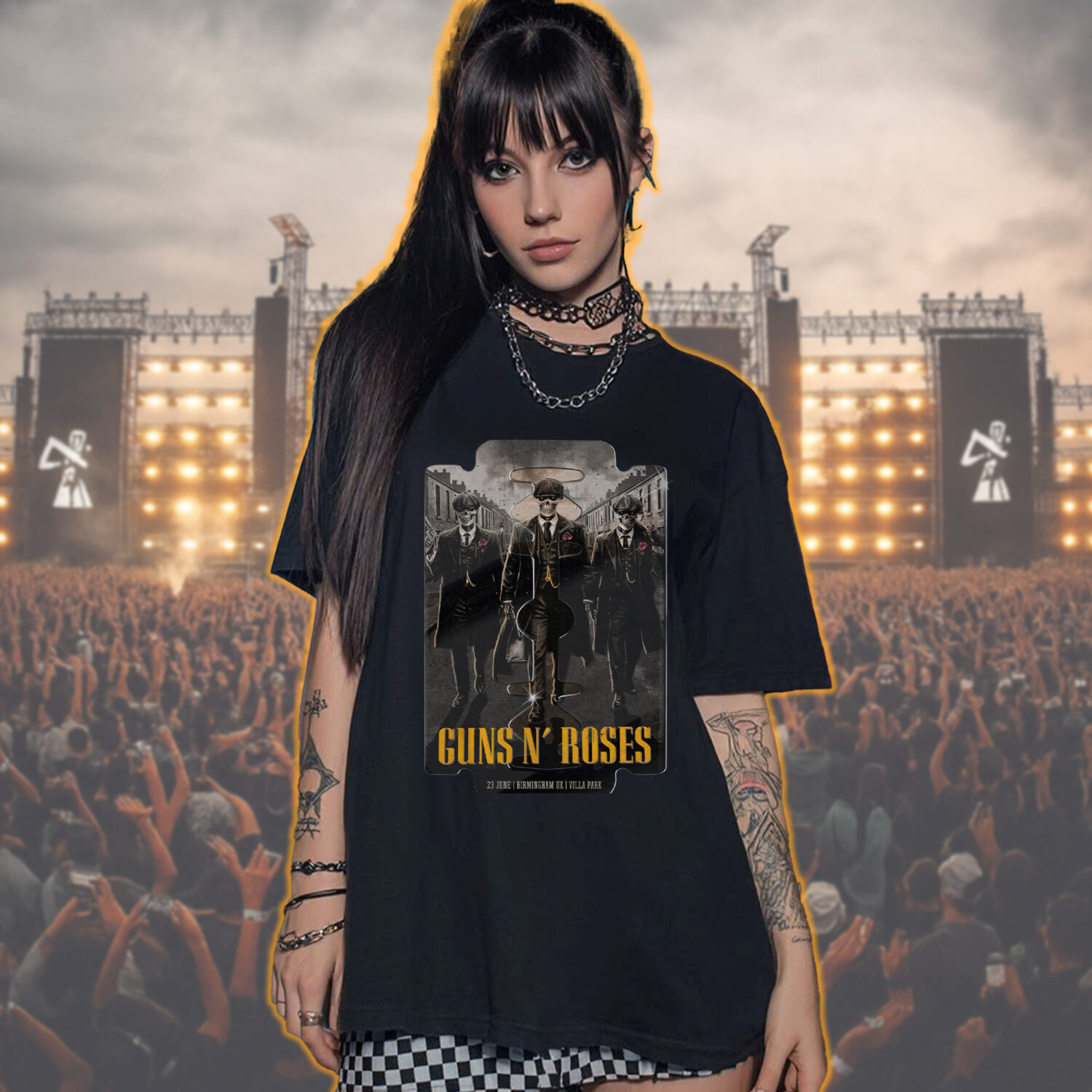 Guns N’ Roses UK Tour 2025 – Villa Park Skeleton Mob T-Shirt by SkullHaus - Image 3