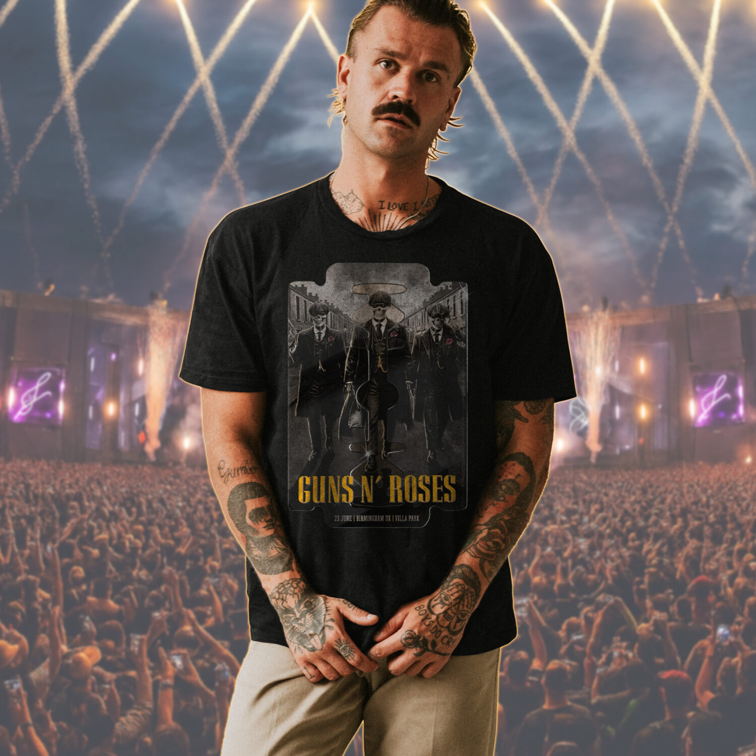 Guns N’ Roses UK Tour 2025 – Villa Park Skeleton Mob T-Shirt by SkullHaus - Image 4