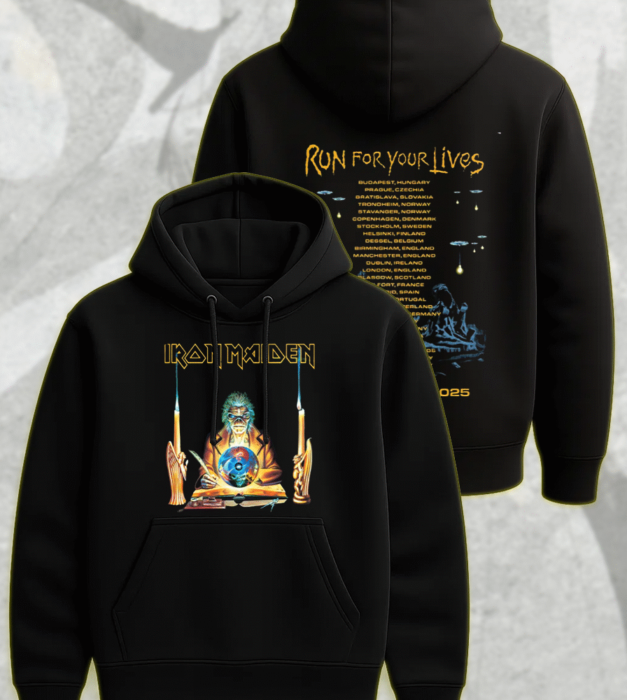 Iron Maiden Run For Your Lives 2025 Shirt or Hoodie – Seventh Son Retro Clairvoyant Tour Dates Two-Sided Merch