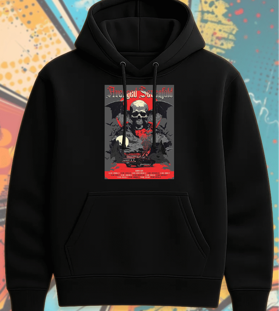 Avenged Sevenfold Europe Tour 2025 Shirt or Hoodie – Burning Car Poster Art with Summer Tour Dates
