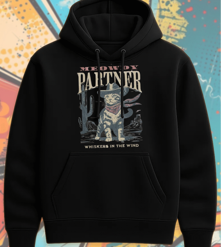 Meowdy Partner Cowboy Cat Hoodie – Funny Western Cat Shirt, Vintage Cowgirl Sweatshirt, Cute Cat Lover Gift