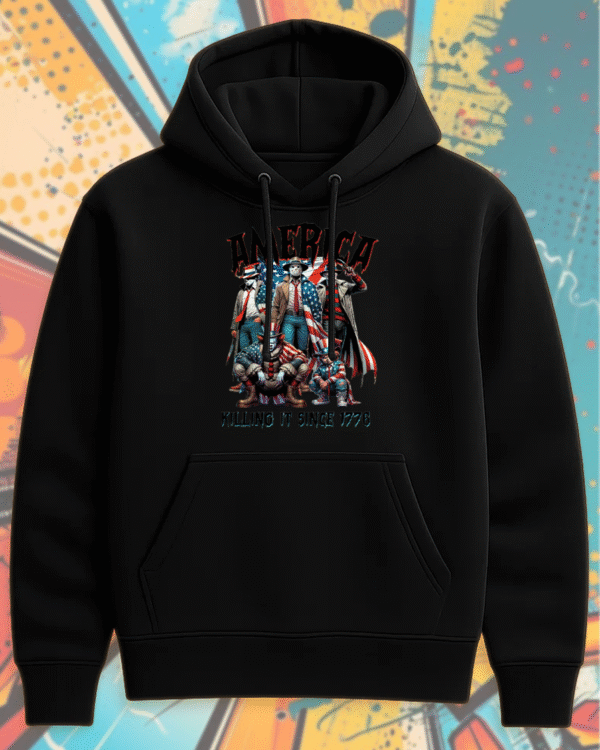 America Killing It Since 1776 Hoodie – Horror 4th of July Sweatshirt, Independence Day Killer Parody, Funny Scary USA Hoodie - Image 2