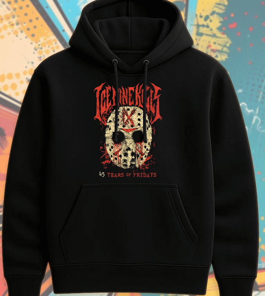 Ice Nine Kills x Jason Voorhees Hoodie – 45 Years of Fear at Crystal Lake | Friday the 13th Horror Tribute