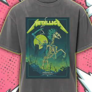Metallica Acid Wash Tee – M72 Tour Houston 2025 – Grim Skeleton Rider Neon Art – NRG Stadium Concert Shirt