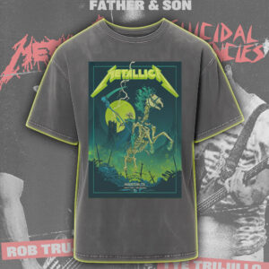 Metallica Acid Wash Tee – M72 Tour Houston 2025 – Grim Skeleton Rider Neon Art – NRG Stadium Concert Shirt