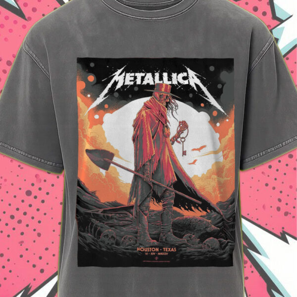 Metallica Acid Wash Tee – M72 World Tour 2025 – Houston, Texas – Skeleton Reaper Design – June 14 – Concert Art - Image 2