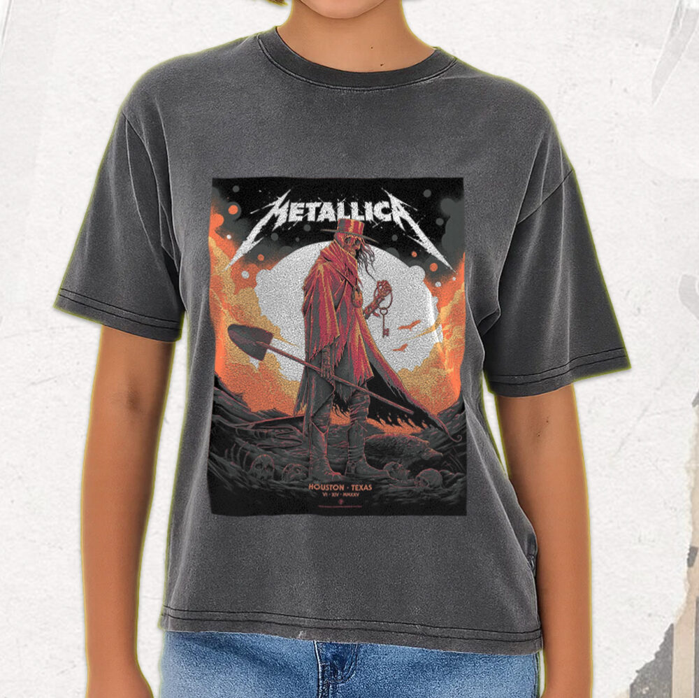Metallica Acid Wash Tee – M72 World Tour 2025 – Houston, Texas – Skeleton Reaper Design – June 14 – Concert Art - Image 4