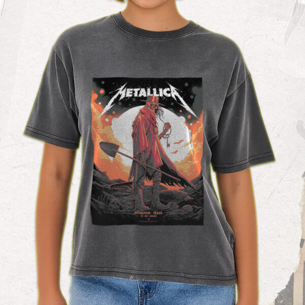Metallica Acid Wash Tee – M72 World Tour 2025 – Houston, Texas – Skeleton Reaper Design – June 14 – Concert Art - Image 4
