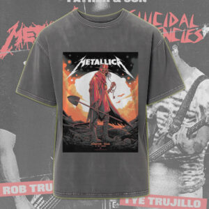 Metallica Acid Wash Tee – M72 World Tour 2025 – Houston, Texas – Skeleton Reaper Design – June 14 – Concert Art