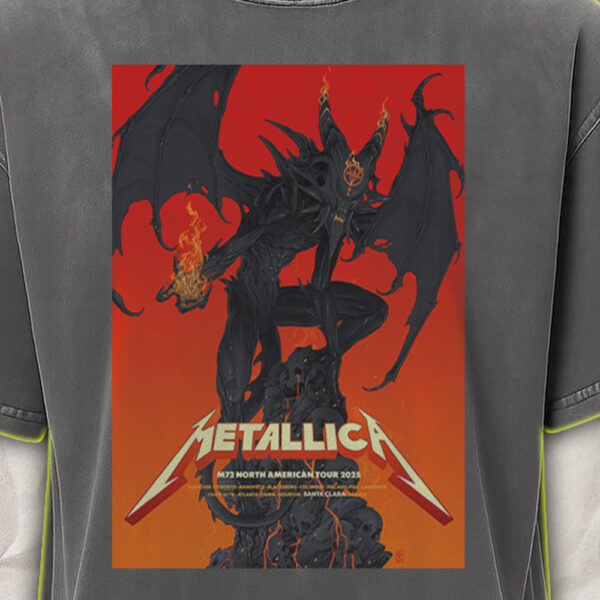 Metallica Acid Wash Tee – North America 2025 Tour – Demon in Flames Skull Rock Design – Vintage Style Shirt – T-Shirt & Hoodie - Image 3