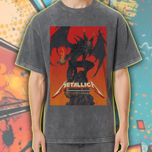 Metallica Acid Wash Tee – North America 2025 Tour – Demon in Flames Skull Rock Design – Vintage Style Shirt – T-Shirt & Hoodie - Image 5