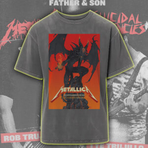 Metallica Acid Wash Tee – North America 2025 Tour – Demon in Flames Skull Rock Design – Vintage Style Shirt – T-Shirt & Hoodie