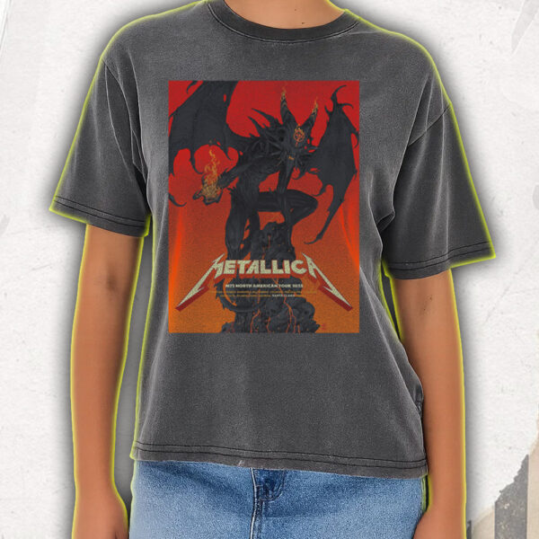 Metallica Acid Wash Tee – North America 2025 Tour – Demon in Flames Skull Rock Design – Vintage Style Shirt – T-Shirt & Hoodie - Image 4
