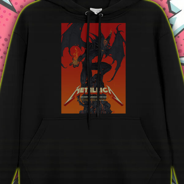 Metallica Hoodie – M72 2025 Tour – Fire Demon with Wings – North America Skull Graphic Edition – T-Shirt, Sweatshirt, Long Sleeve, Tank Top - Image 2