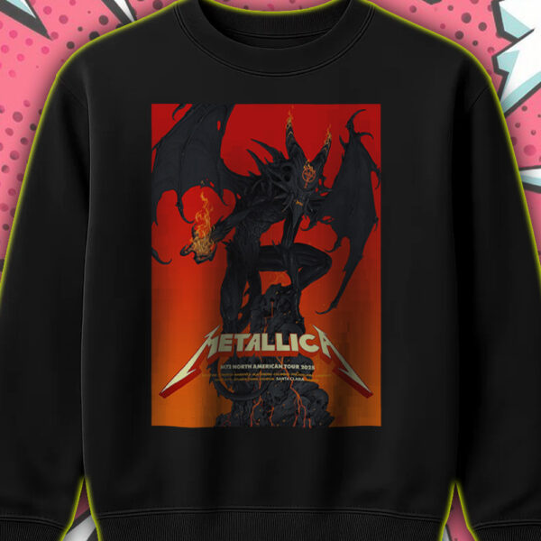 Metallica M72 Tour Sweatshirt – North American Cities 2025 – Hell Demon Skull Throne Artwork T-Shirt, Hoodie, Long Sleeve, Tank Top - Image 2