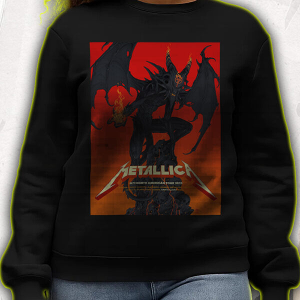 Metallica M72 Tour Sweatshirt – North American Cities 2025 – Hell Demon Skull Throne Artwork T-Shirt, Hoodie, Long Sleeve, Tank Top - Image 4