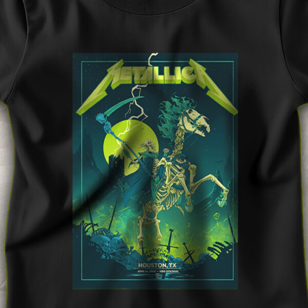 Metallica M72 Tour T-Shirt – June 14, 2025 – Houston, TX – NRG Stadium – Skeleton Horseman Art – Official Concert Merch - Image 3
