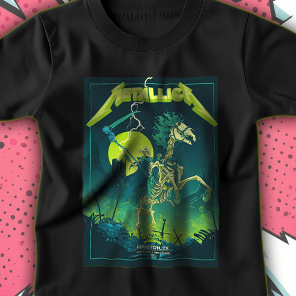 Metallica M72 Tour T-Shirt – June 14, 2025 – Houston, TX – NRG Stadium – Skeleton Horseman Art – Official Concert Merch - Image 2