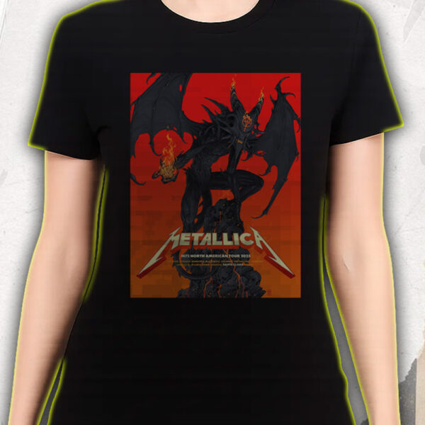 Metallica North American Tour T-shirt – M72 2025 – Fire Demon on Skull Mountain – Dark Tour Art Edition Hoodie, Sweatshirt, Long Sleeve, Tank Top - Image 4