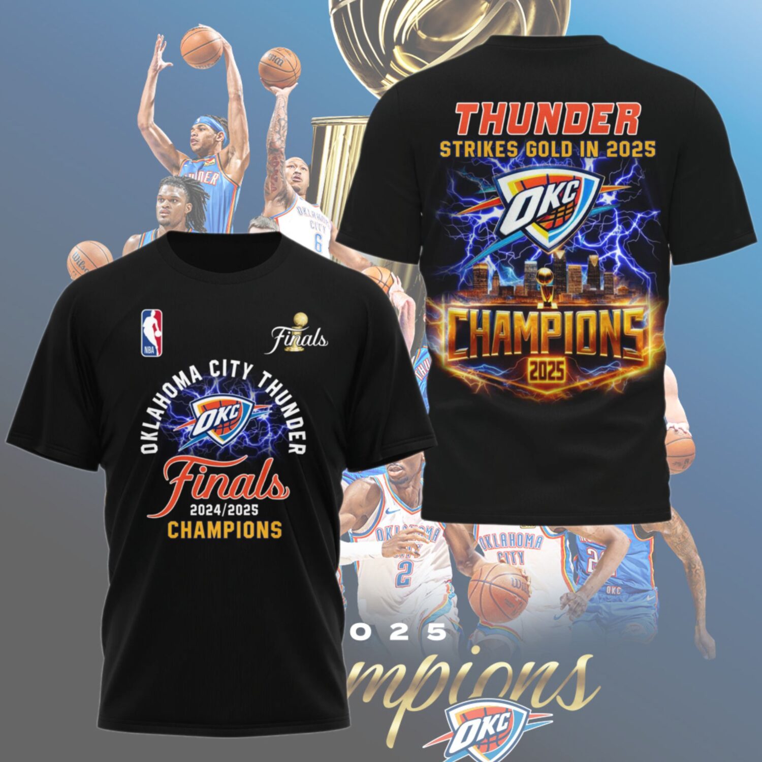 OKC Thunder 2025 NBA Champions 3D Shirt – Premium Finals Tee with Lightning Design