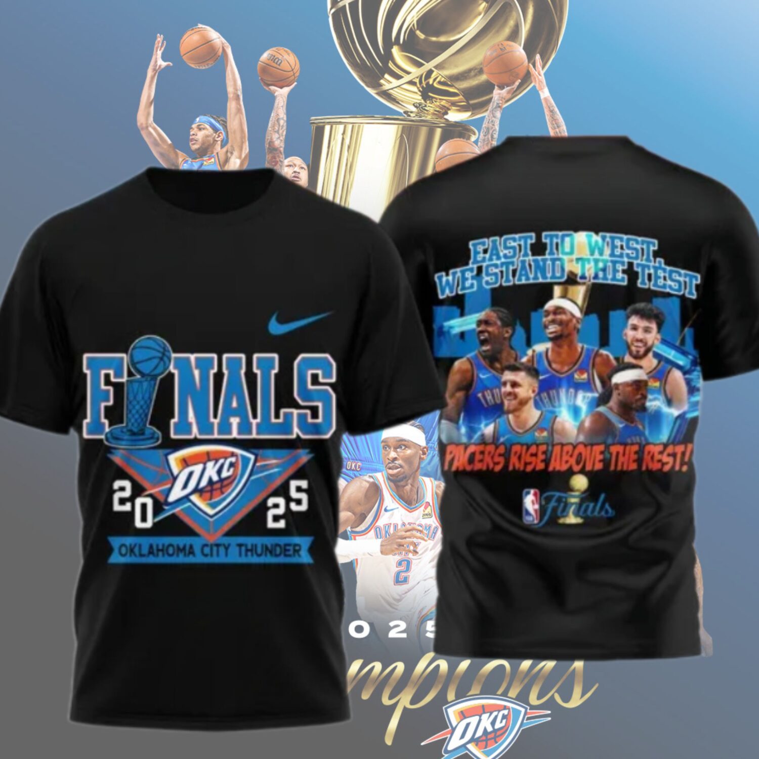 Oklahoma City Thunder NBA Combo Pack – 2025 Finals Shirt (Front & Back Graphic Tee)