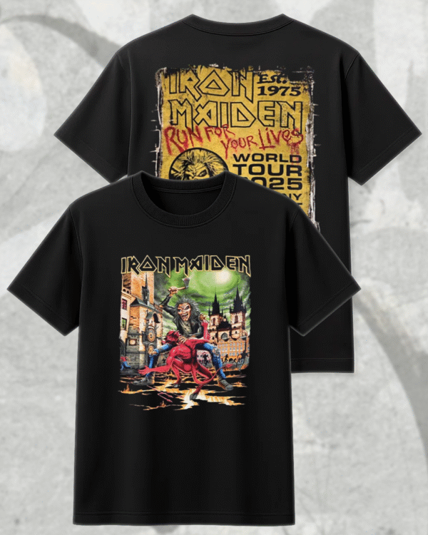 Iron Maiden Run For Your Lives World Tour 2025 – Prague May 31 Venue Tee – Two-Sided Eddie vs Devil Shirt, Hoodie, Long Sleeve, Tank Top