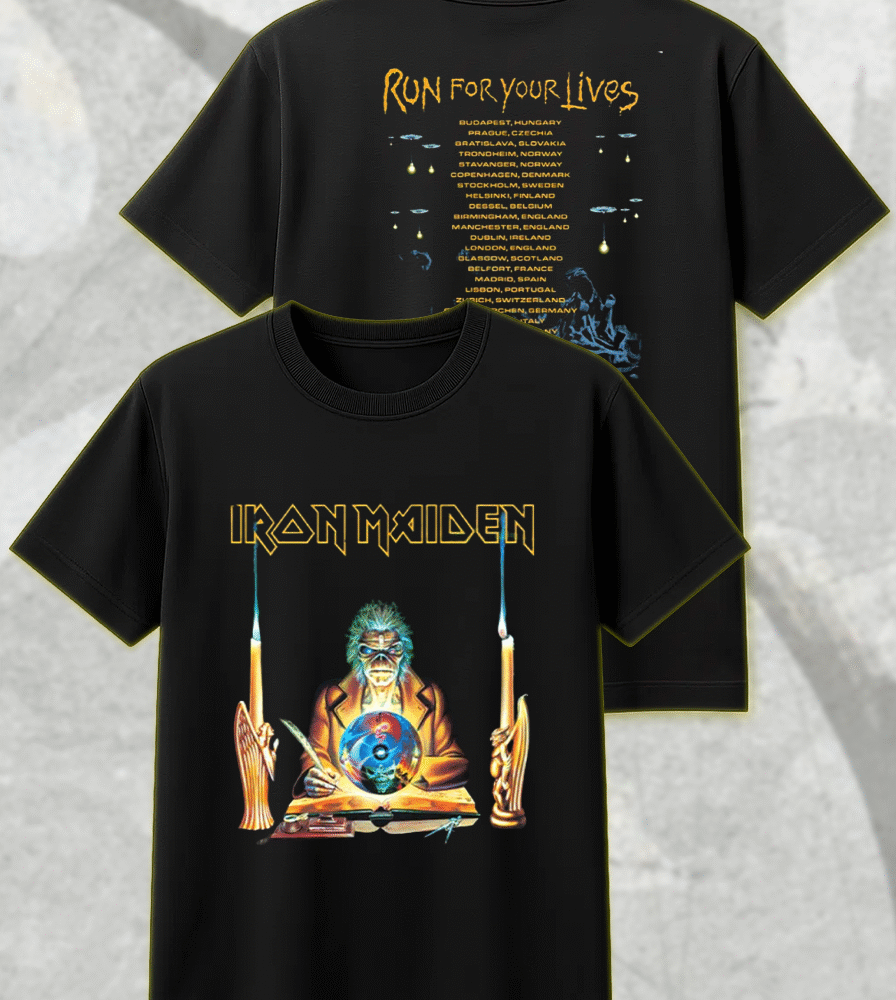 Iron Maiden Run For Your Lives 2025 Shirt or Hoodie – Seventh Son Retro Clairvoyant Tour Dates Two-Sided Merch
