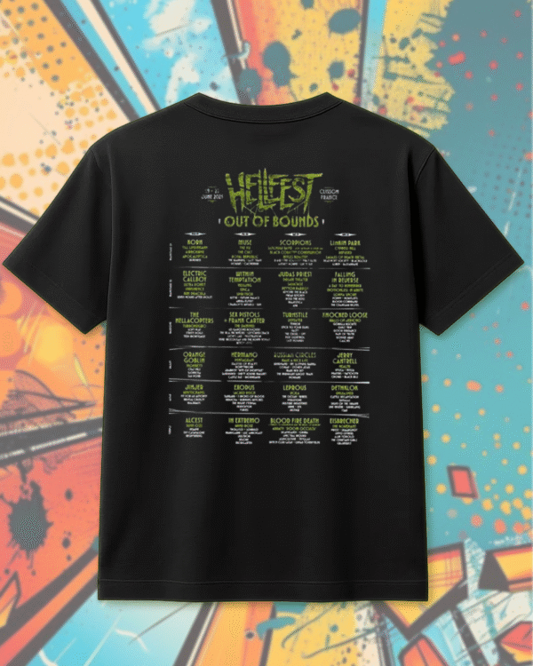 Hellfest 2025 Out Of Bounds Warzone Zombie Lineup T-Shirt, Hoodie, Long Sleeve, Sweatshirt & Tank Top – Two-Sided Festival Merch (Clisson, France | June 19–22) - Image 9
