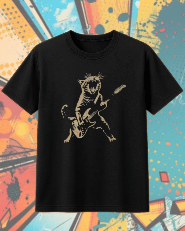 Rock Cat Playing Guitar Shirt – Funny Guitar Cat Tee, Hoodie, Tank Top, Sweatshirt, Long Sleeve | Cat Mom & Dad Gift