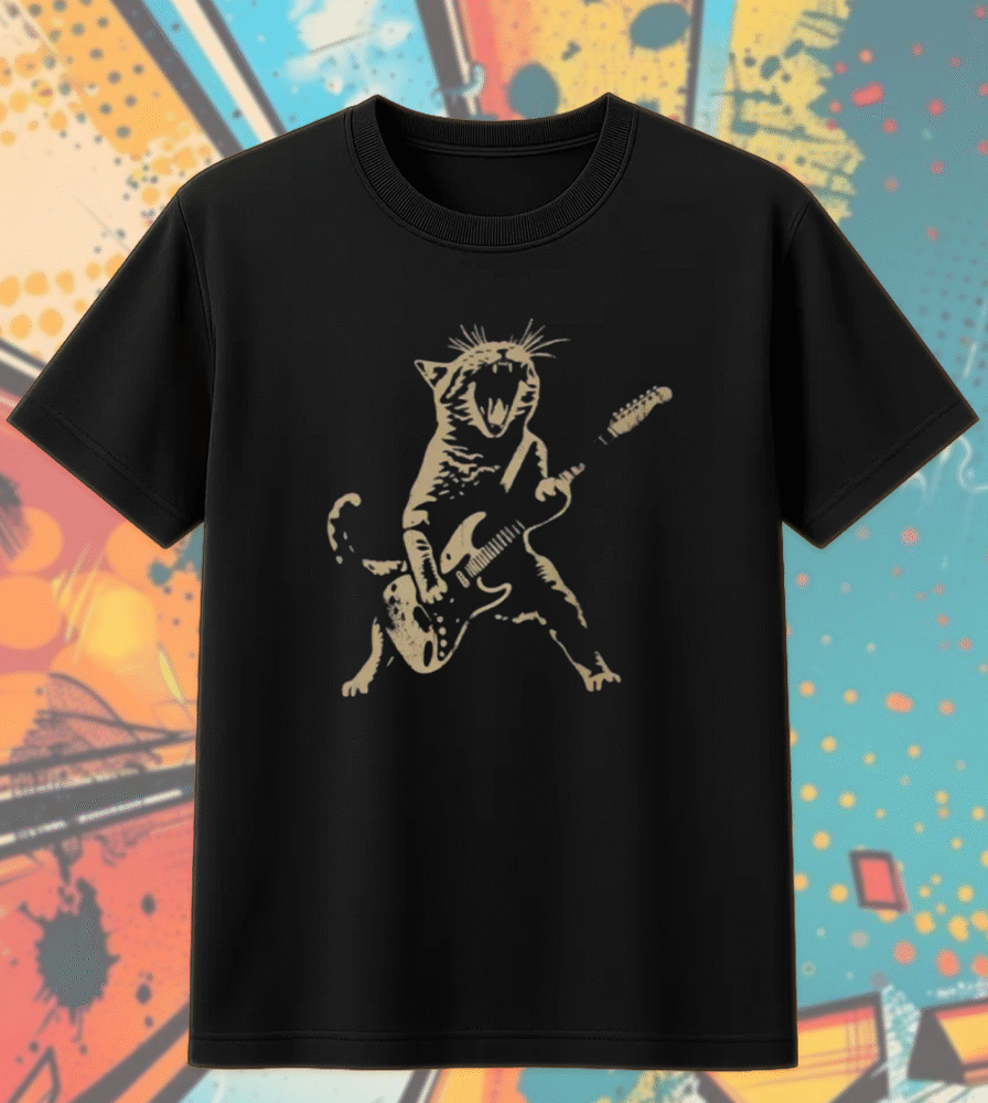 Rock Cat Playing Guitar Shirt – Funny Guitar Cat Tee, Hoodie, Tank Top, Sweatshirt, Long Sleeve | Cat Mom & Dad Gift