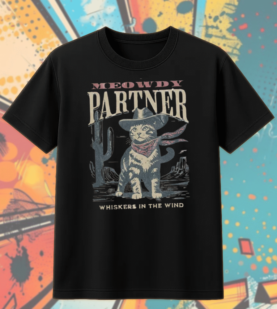 Meowdy Partner Cowboy Cat Hoodie – Funny Western Cat Shirt, Vintage Cowgirl Sweatshirt, Cute Cat Lover Gift