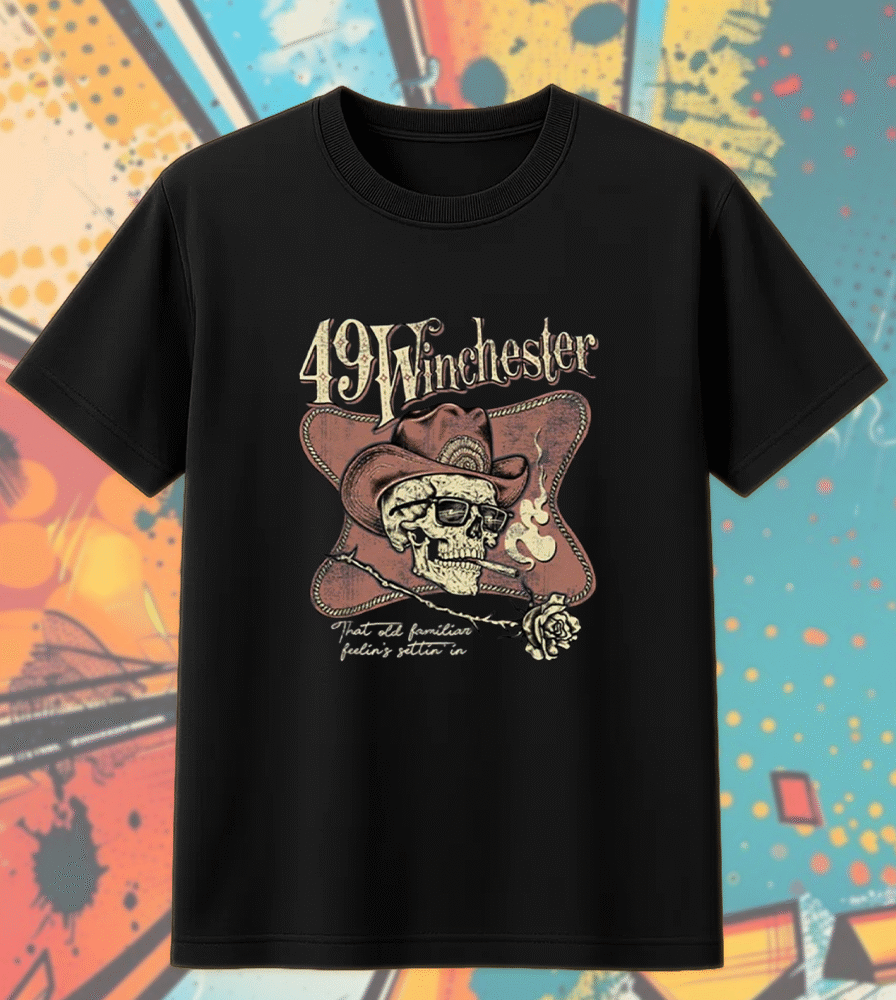 49 Winchester Tulsa 2025 Skull & Rose Tour Shirt or Hoodie – That Old Familiar Feelin’s Settin’ In