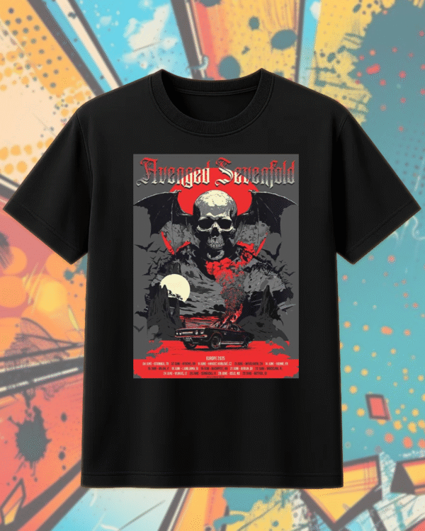 Avenged Sevenfold Europe Tour 2025 Shirt or Hoodie – Burning Car Poster Art with Summer Tour Dates