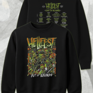 Hellfest 2025 Out Of Bounds Warzone Zombie Lineup T-Shirt, Hoodie, Long Sleeve, Sweatshirt & Tank Top – Two-Sided Festival Merch (Clisson, France | June 19–22)