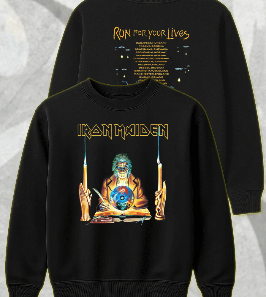 Iron Maiden Run For Your Lives 2025 Shirt or Hoodie – Seventh Son Retro Clairvoyant Tour Dates Two-Sided Merch