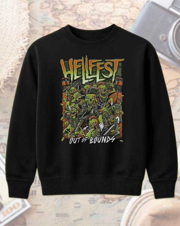 Hellfest 2025 Out Of Bounds Warzone Zombie Lineup T-Shirt, Hoodie, Long Sleeve, Sweatshirt & Tank Top – Two-Sided Festival Merch (Clisson, France | June 19–22) - Image 2