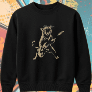Rock Cat Playing Guitar Shirt – Funny Guitar Cat Tee, Hoodie, Tank Top, Sweatshirt, Long Sleeve | Cat Mom & Dad Gift